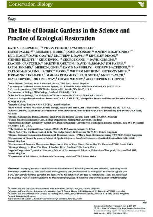 The role of botanic gardens in the science and practice of ecological restoration